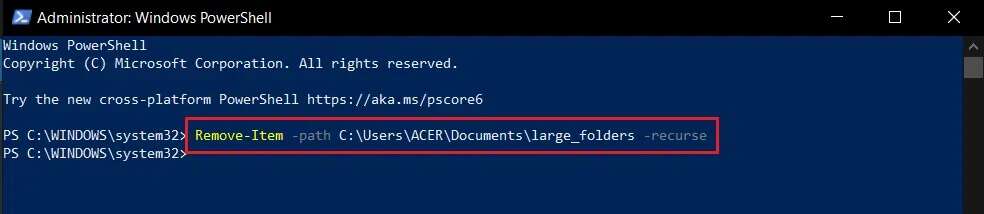type-the-command-to-delete-file-or-folder-in-Windows-PowerShell-984x214 كيفية حذف المجلدات والمجلدات الفرعية في PowerShell