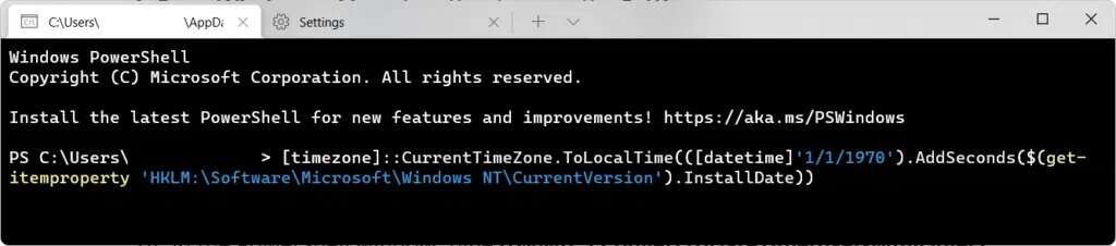 type-the-following-command-to-convert-current-time-zone-to-local-time-in-Windows-PowerShell-Windows-11-1024x226-1-1024x226 كيفية التحقق من تاريخ تثبيت البرنامج في Windows