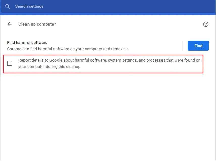 uncheck-the-report-details-to-google-about-harmful-software-system-settings-and-processes-that-were-found-in-your-computer-during-this-cleanup-option-in-Clean-up-computer-section-in-google-c-856x636 كيفية تعطيل أداة مراسل برامج Google