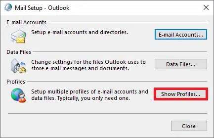 under-the-profiles-section-click-on-show-profiles-433x279 إصلاح عدم فتح تطبيق Outlook في Windows 10