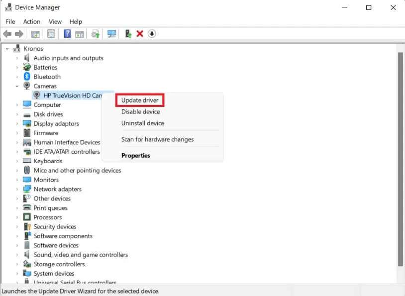 update-driver-option-in-the-context-menu-814x595 كيفية إصلاح عدم عمل كاميرا ويب Windows 11
