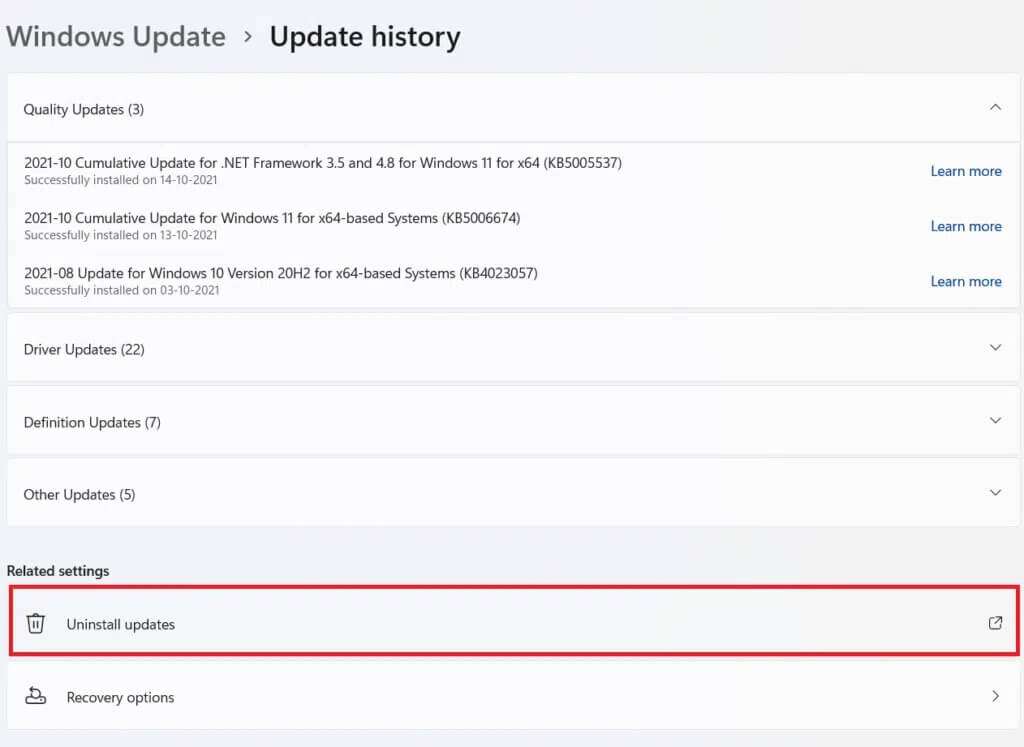 update-history-1024x747-1-1024x747 إصلاح خطأ فادح في العمليات الحرجة على Windows 11