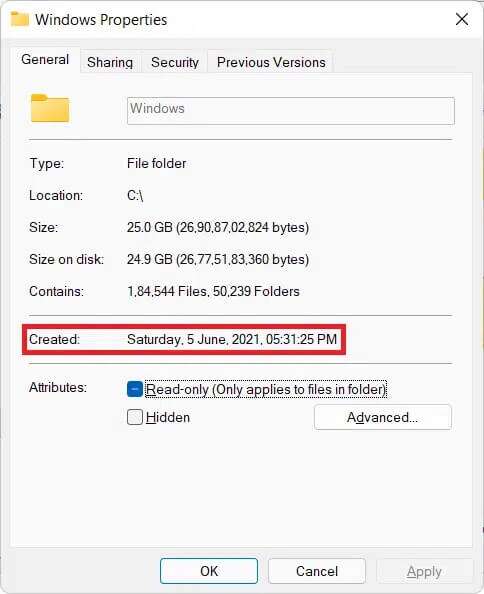 view-the-date-and-time-in-Created-section-in-the-General-tab-of-Windows-Properties-Windows-11-484x594 كيفية التحقق من تاريخ تثبيت البرنامج في Windows