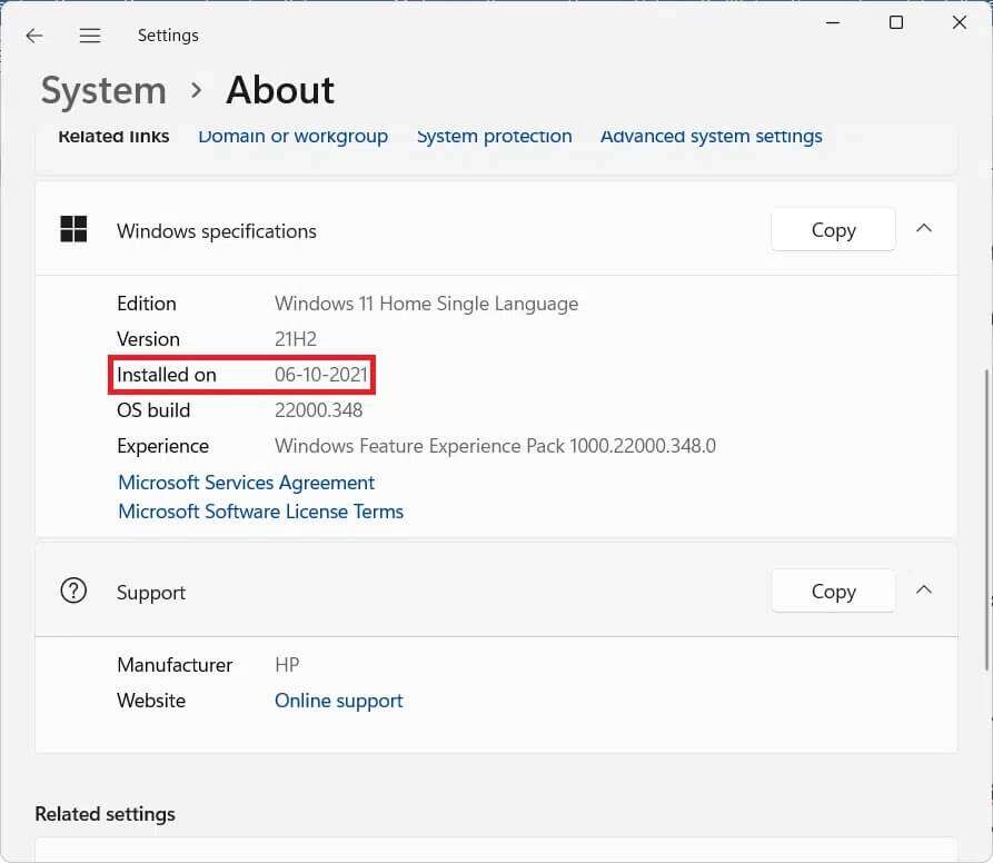 view-the-installation-date-under-Windows-Specifications-Windows-11-893x776 كيفية التحقق من تاريخ تثبيت البرنامج في Windows