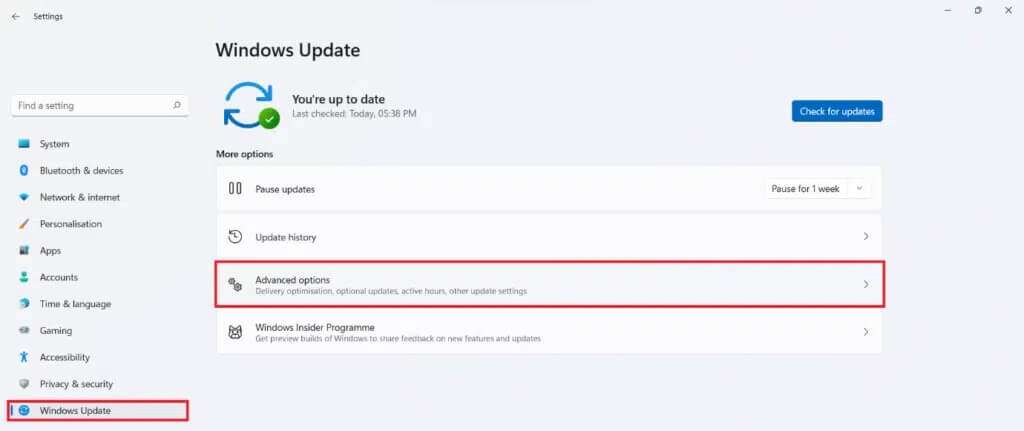 windows-update-section-in-the-settings-app-1-1024x431-2-1024x431 كيفية إصلاح عدم عمل كاميرا ويب Windows 11