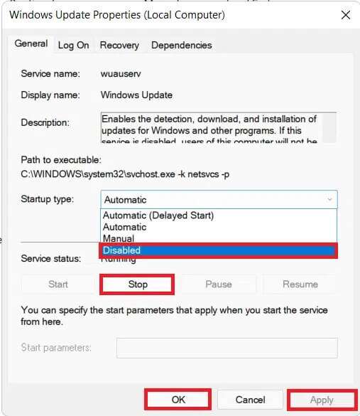 windows-update-services-properties-507x585 كيفية إصلاح تحديث Windows 11 العالق