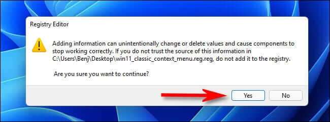 yes_add_to_registry-1-650x241 كيفية استعادة قوائم السياق القديمة في Windows 11