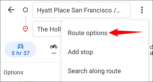 2-google-maps-mobile-route-options كيفية تجنب الطرق السريعة على Google Maps