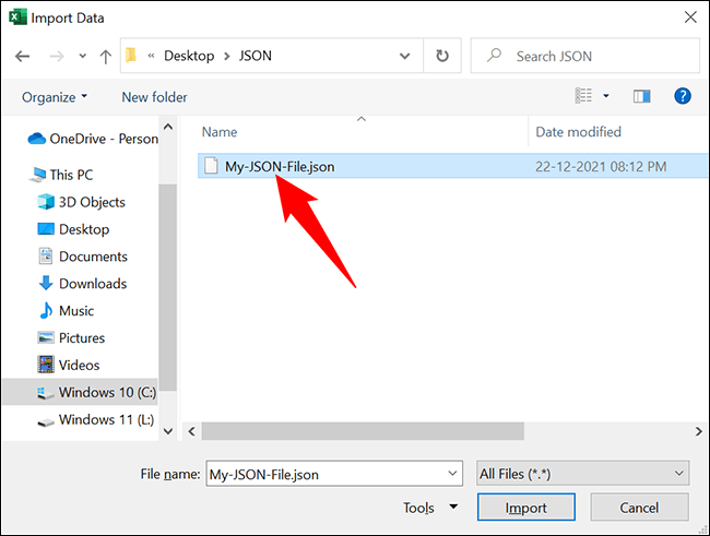 3-select-json-file كيفية تحويل ملف JSON إلى Microsoft Excel