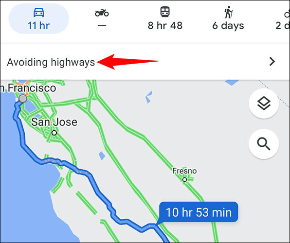 4-google-maps-mobile-directions كيفية تجنب الطرق السريعة على Google Maps