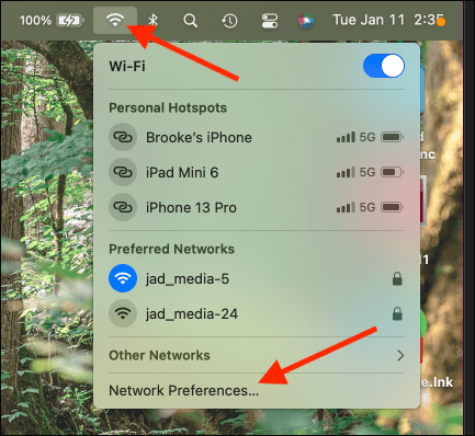Click-on-the-Wi-Fi-icon-in-the-menubar-and-then-select-Network-Preferences كيفية تحديد أولويات شبكات Wi-Fi على جهاز Mac