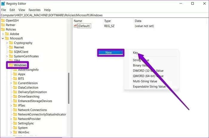 Create-Key-in-Registry-Editor_935adec67b324b146ff212ec4c69054f-700x463 أفضل 7 طرق لإصلاح عدم عمل بحث Outlook على Windows 11