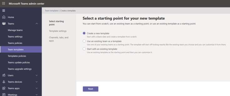 Create-a-new-template-and-click-Next-735x307-1-735x307 كيفية الوصول إلى تسجيل الدخول إلى مركز إدارة Microsoft Teams