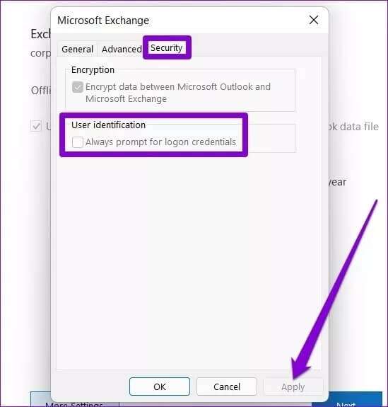 Disable-Outlook-Identification_4d470f76dc99e18ad75087b1b8410ea9-549x575 أفضل 7 طرق لإصلاح استمرار Outlook في طلب كلمة المرور على Windows 10 و Windows 11