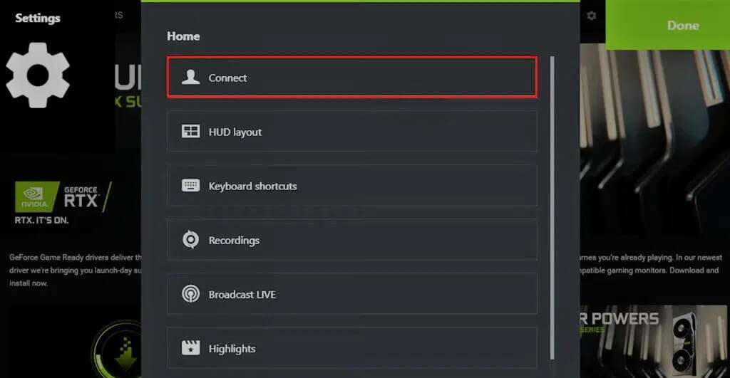 Go-to-Settings-and-click-on-Connect-menu-option-in-the-GeForce-Experience-shadowplay-overlay-settings-1024x531-1-1024x531 كيفية إصلاح عدم تسجيل NVIDIA ShadowPlay