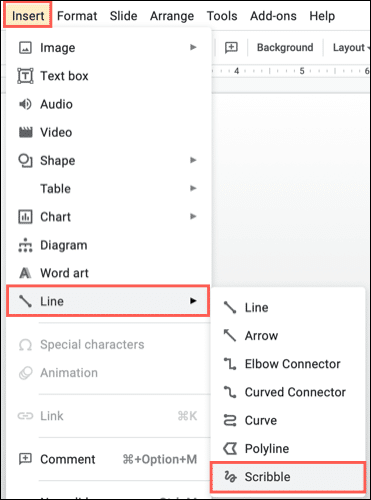 InsertLineScribble-GoogleSlidesDraw كيفية الرسم على Google Slides