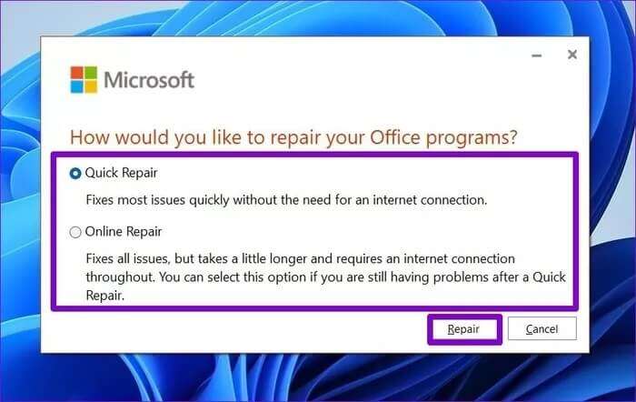 MS-Outlook-Repair_2021-12-31-102419_935adec67b324b146ff212ec4c69054f-700x442 أهم 8 طرق لإصلاح عدم فتح Outlook على Windows 11
