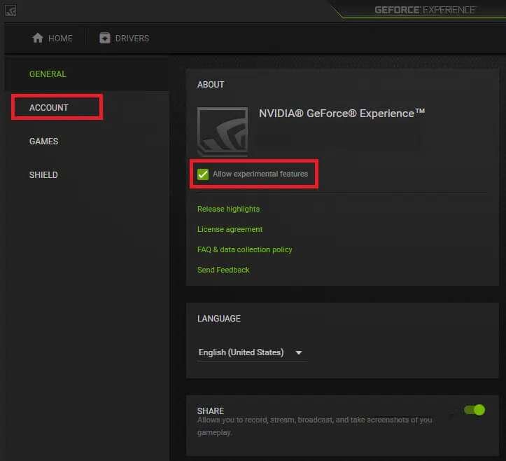 NVIDIA-GeForce-Share-Allow-experimental-features-723x658 كيفية إصلاح عدم تسجيل NVIDIA ShadowPlay