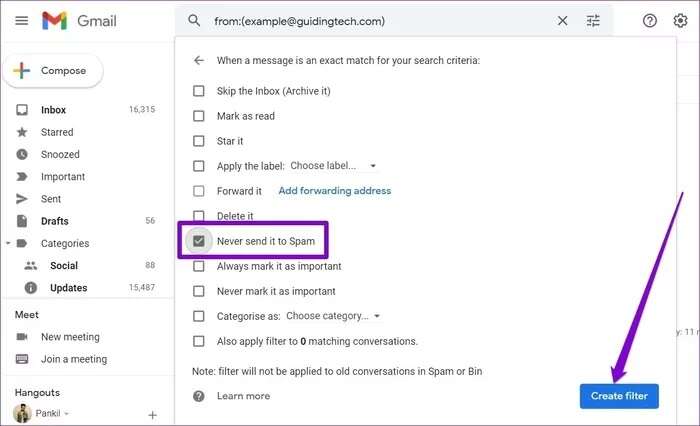 Never-Send-it-to-Spam-Filter-in-Gmail_935adec67b324b146ff212ec4c69054f-700x426 طرق منع رسائل البريد الإلكتروني المعروفة من المرسل من الانتقال إلى مجلد البريد العشوائي في Gmail