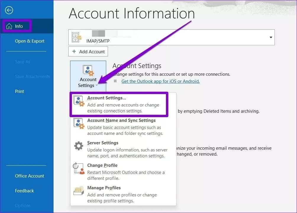 Open-Account-Settings_4d470f76dc99e18ad75087b1b8410ea9-1004x720 أفضل 7 طرق لإصلاح استمرار Outlook في طلب كلمة المرور على Windows 10 و Windows 11