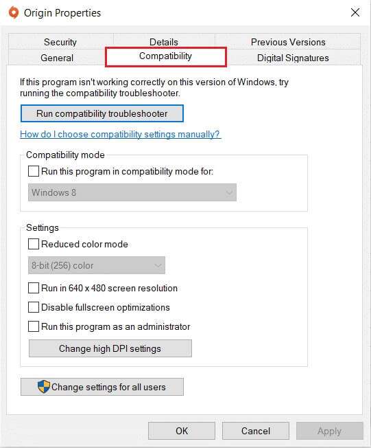 Origin-Properties-Compatibility-tab-541x652 كيفية إصلاح عدم فتح Origin على Windows 10