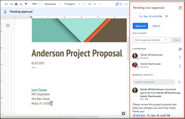 PendingYourApproval-GoogleAppApprovals كيفية طلب الموافقات في Google Docs, Sheets, و Slides