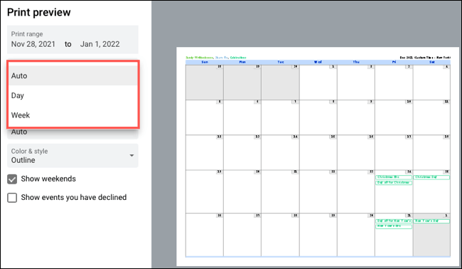 PrintPreviewView-GoogleCalendarPrint كيفية طباعة Google Calendar