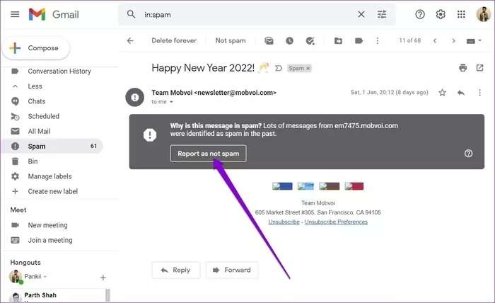Report-as-Not-Spam-in-Gmail_935adec67b324b146ff212ec4c69054f-700x428 طرق منع رسائل البريد الإلكتروني المعروفة من المرسل من الانتقال إلى مجلد البريد العشوائي في Gmail