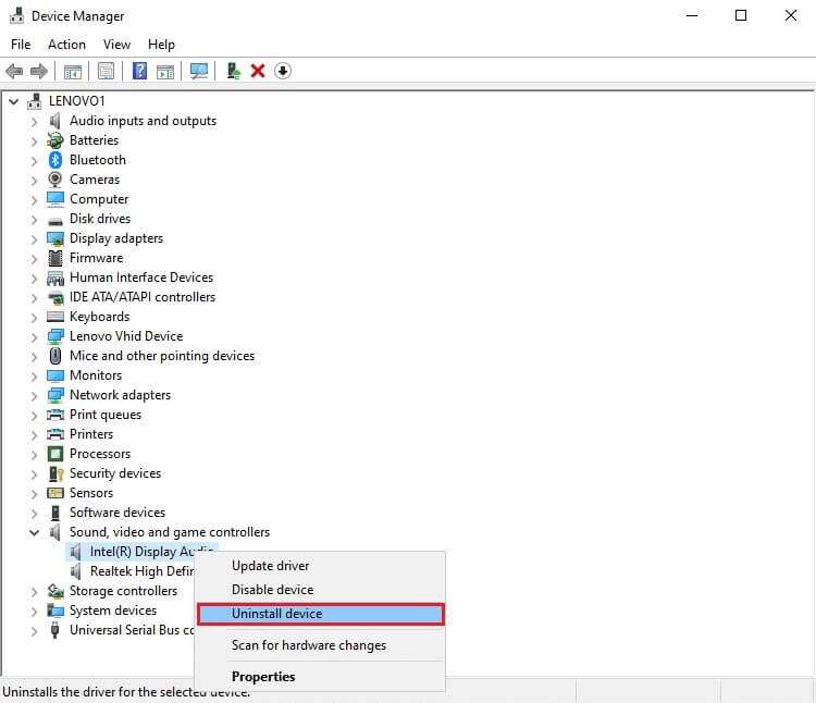 Right-click-on-your-audio-driver-and-click-on-Uninstall-750x646 إصلاح عدم عمل التحكم في مستوى الصوت على Windows 10