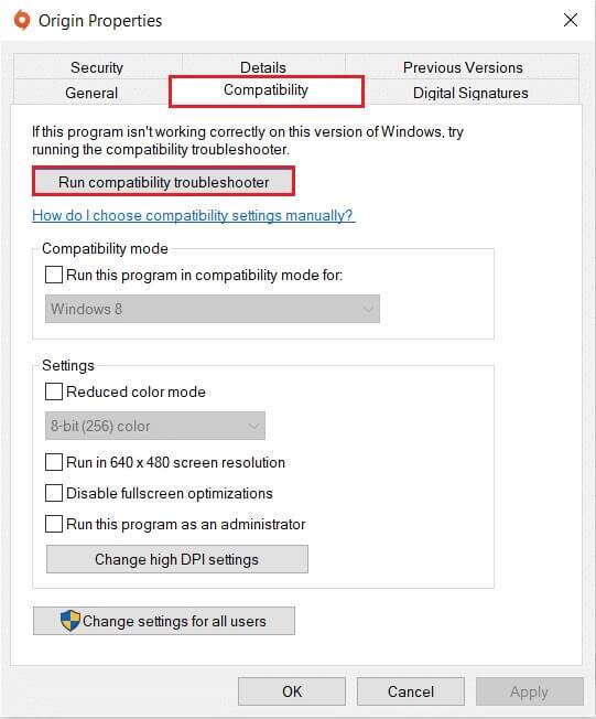 Run-compatiblility-troubleshooter-in-Origin-Compatibility-Properties-541x652 كيفية إصلاح عدم فتح Origin على Windows 10