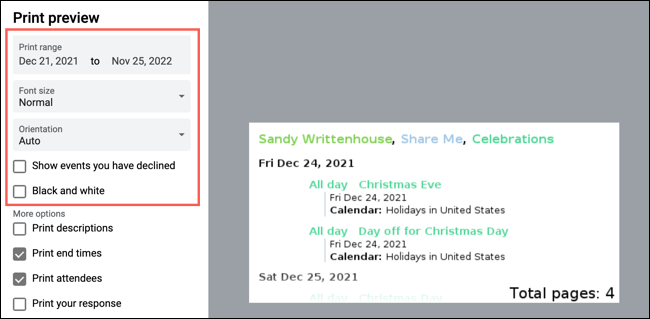 SchedulePrintSettings-GoogleCalendarPrint كيفية طباعة Google Calendar