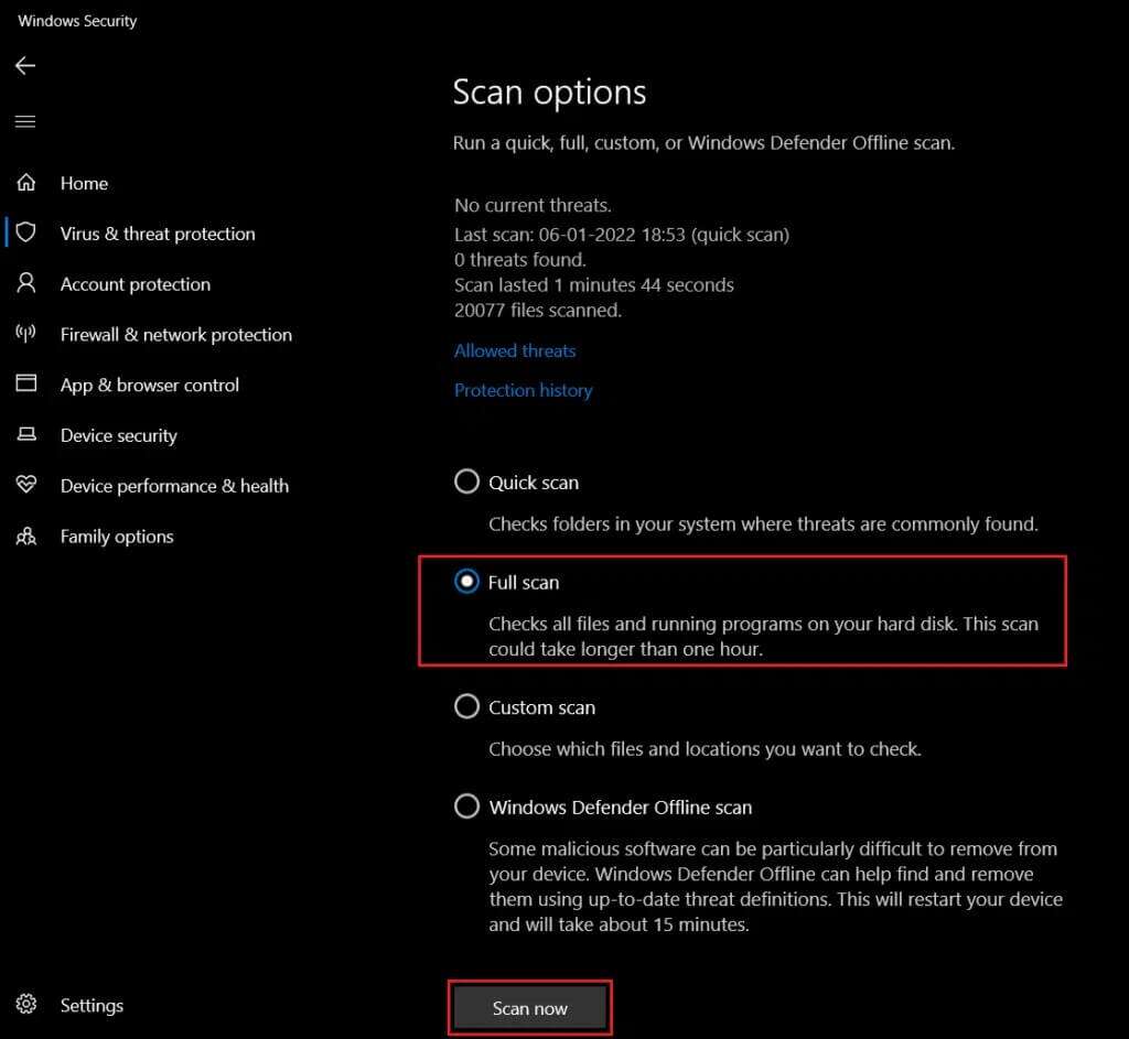 Select-Full-scan-and-click-Scan-button-in-Virus-and-threat-protection-menu-Scan-options-1024x943-1-1024x943 إصلاح رمز الخطأ Steam e502 l3 في Windows 10