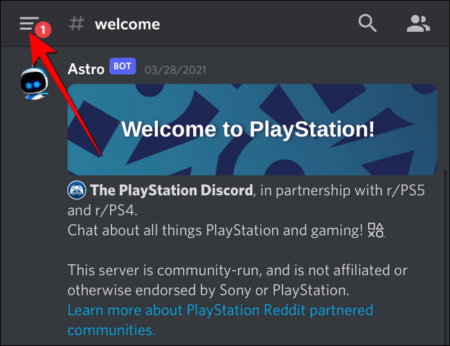 Tap-hamburger-menu-in-top-left-corner-of-discord-on-mobile كيف تظهر في وضع عدم الاتصال على Discord