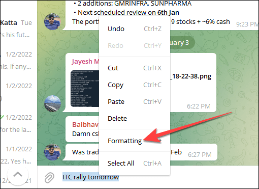 Telegram-Formatting-Menu-on-desktop-Windows كيفية استخدام تنسيق Spoiler للرسائل في Telegram