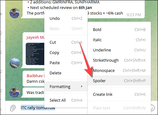Telegram-Spoiler-formatting-option-for-message-on-desktop-windows كيفية استخدام تنسيق Spoiler للرسائل في Telegram