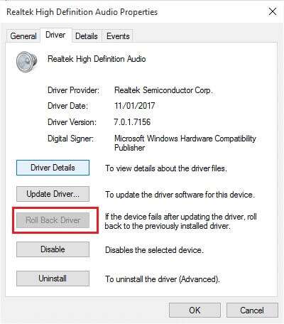 Under-High-Definition-Audio-properties-click-on-Roll-back-drivers-400x456 كيفية إصلاح عدم عمل خدمة الصوت على Windows 10