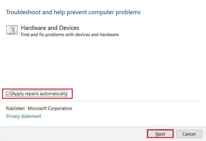 check-apply-repairs-automatically-option-in-hardware-and-devices-troubleshooter-and-click-on-Next-683x468 كيفية إخراج القرص الصلب الخارجي على Windows 10