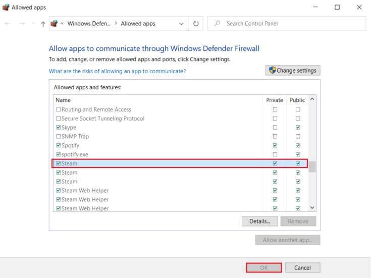 check-both-Public-and-Private-option-for-Steam-in-Windows-Defender-Firewall-Allowed-apps-menu-735x551-1-735x551 كيفية إصلاح عدم فتح Steam على Windows 10