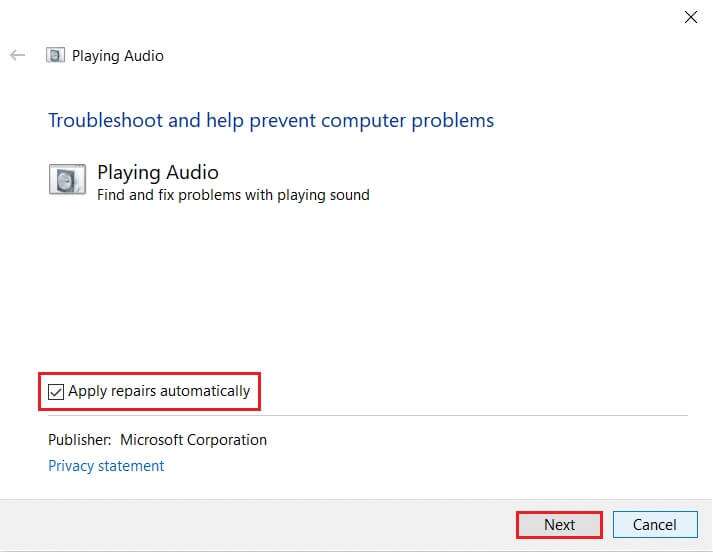 check-the-Apply-repairs-automatically-option-and-click-on-Next-button-in-Playing-Audio-troubleshooter-1-713x552 إصلاح عدم عمل التحكم في مستوى الصوت على Windows 10