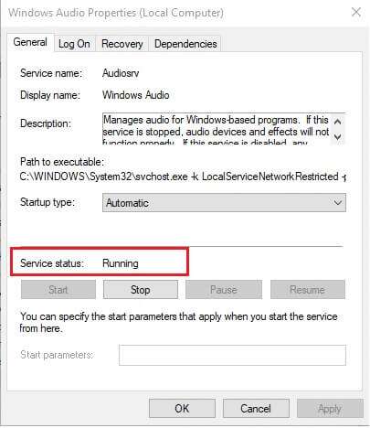 check-the-service-status-if-it-reads-stopped-cli-1-405x468 إصلاح عدم عمل التحكم في مستوى الصوت على Windows 10