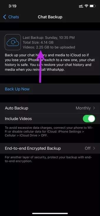 check-whatsapp-backup-size_7c4a12eb7455b3a1ce1ef1cadcf29289-340x736 أفضل 6 طرق لإصلاح عدم عمل النسخ الاحتياطي لـ WhatsApp على iCloud