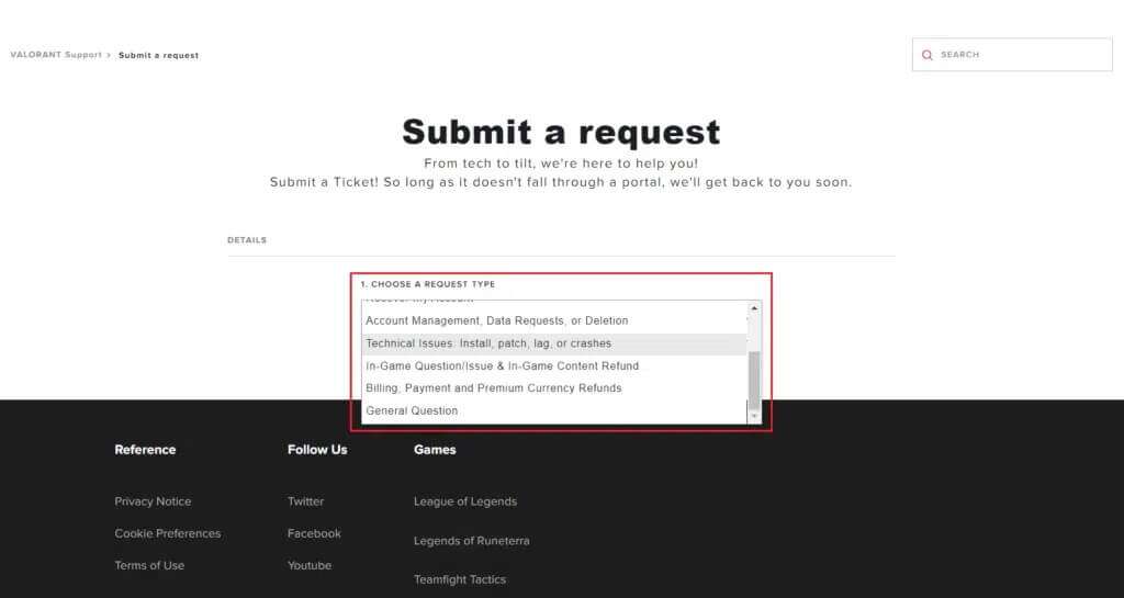 choose-a-request-type-in-valorant-support-page-1024x545-1-1024x545 إصلاح خطأ الوصول غير الصحيح إلى موقع الذاكرة في Valorant