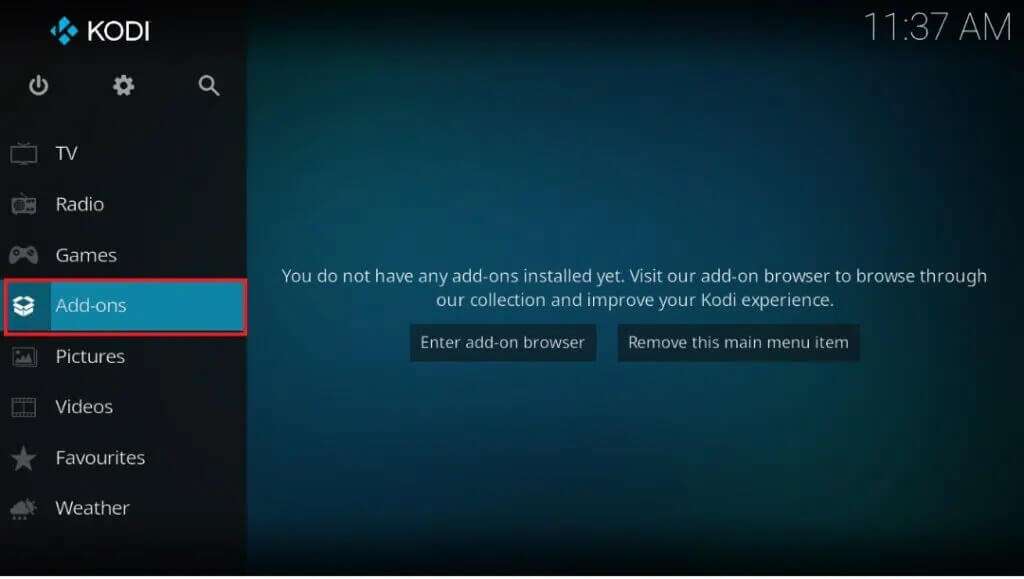 choose-add-ons-from-the-drop-down-menu-1024x579-1-1024x579 إصلاح عدم عمل Kodi Mucky Duck Repo