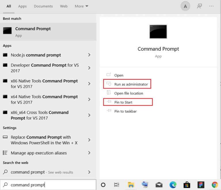 choose-either-pin-to-start-or-run-as-administrator-option-for-Command-Prompt-in-Windows-Search-Bar-768x661-1-768x661 كيفية إصلاح خطأ رفض الوصول في Windows 10