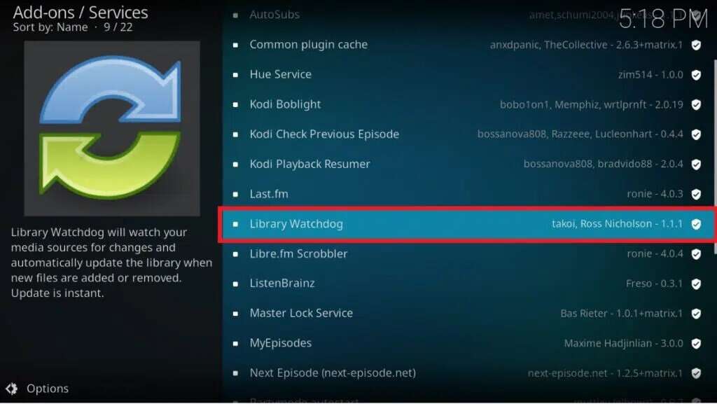 choose-library-watchdog-from-the-list-of-services-1024x577-1-1024x577 كيفية تحديث مكتبة Kodi