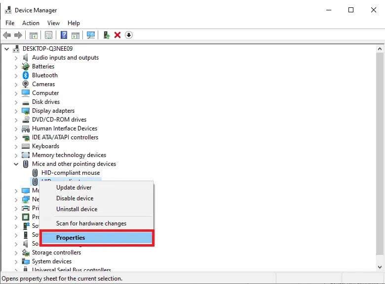 choose-properties-from-the-menu-780x577 إصلاح عدم عمل Touchpad Scroll على Windows 10