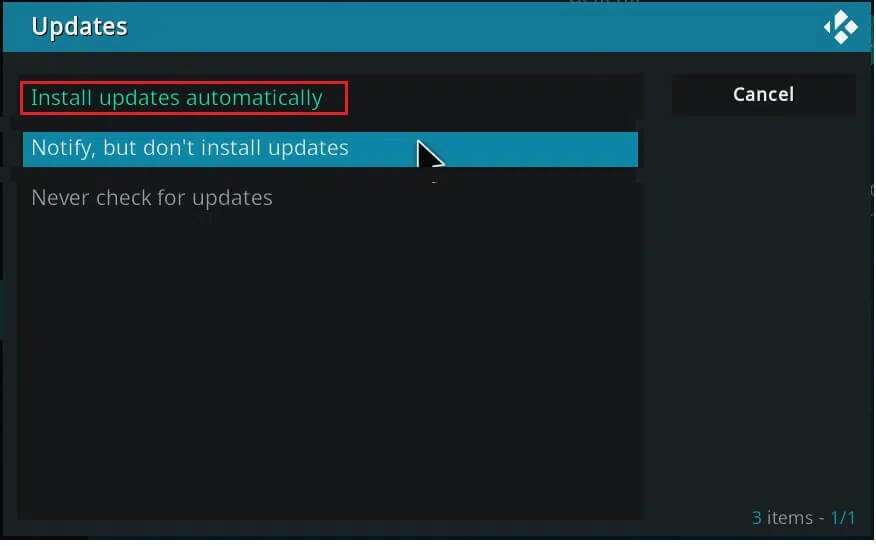 choose-the-option-install-updates-automatically-Kodi-876x546 إصلاح استمرار تعطل Kodi عند بدء التشغيل