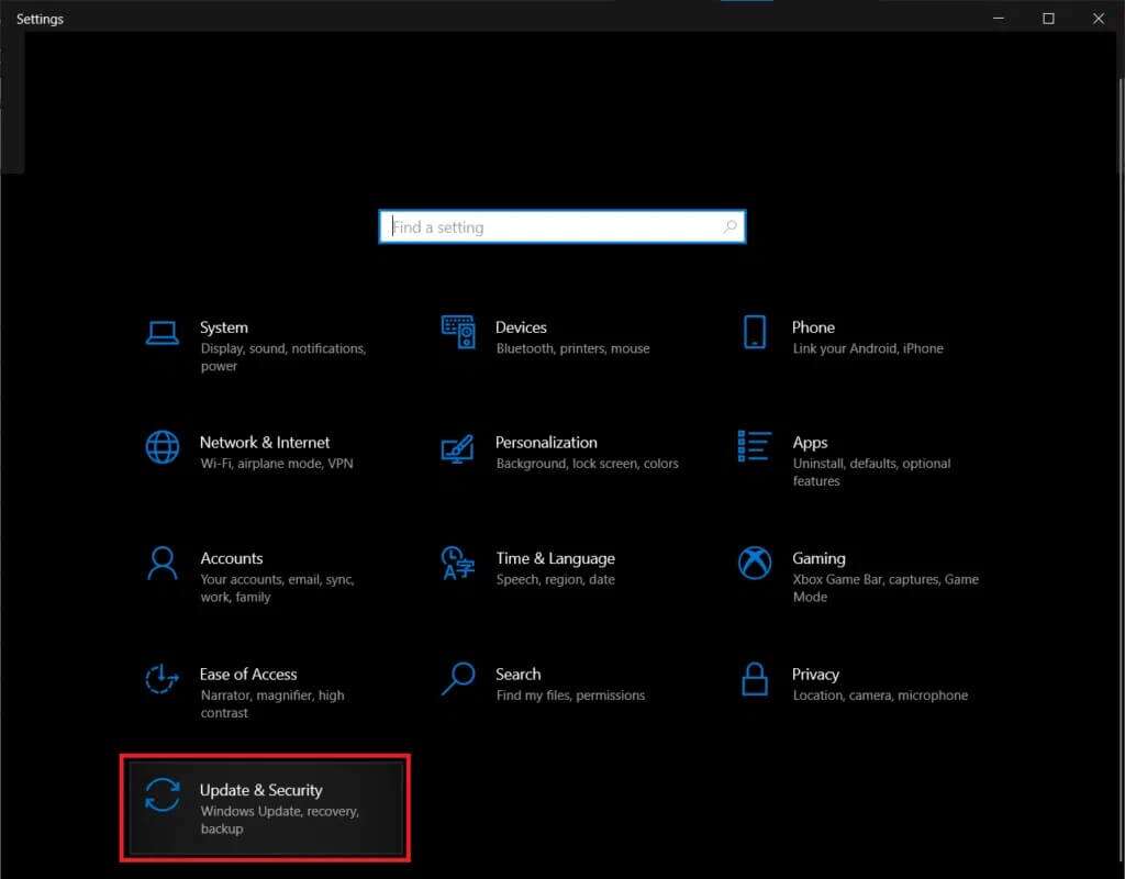 choose-update-and-security-from-the-given-tiles-1024x800-1-1024x800 إصلاح عدم عمل وضع السكون في Windows 10