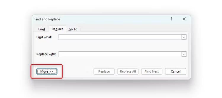 click-more كيفية البحث عن النص واستبداله ( البحث والاستبدال ) في Microsoft Word