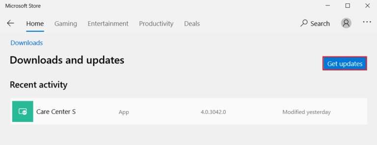 click-on-Get-Updates-button-in-the-Download-and-Updates-menu-Microsoft-Store-768x295-1-768x295 إصلاح استخدام WSAPPX للقرص العالي في Windows 10